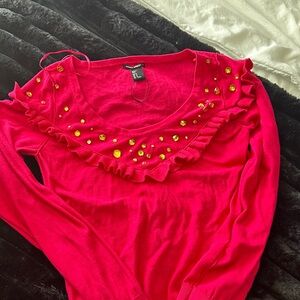 Bright Pink Ruffled Sweater with Gold Embellishments by Sonia rykiel for H&M .